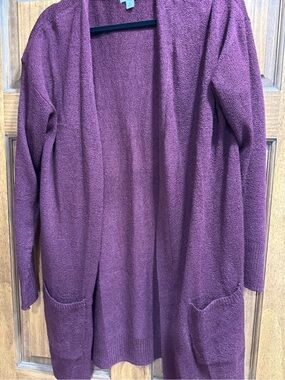 SO Open-Front Maroon Knit Cardigan with Pockets
